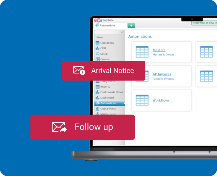 Screenshot of Logitude World user interface for automated shipments.